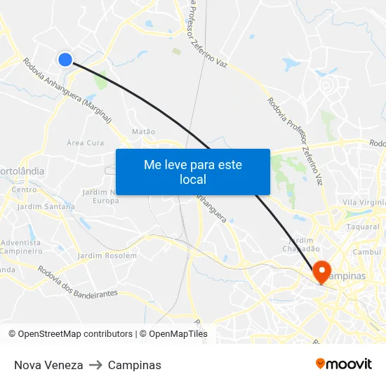 Nova Veneza to Campinas map