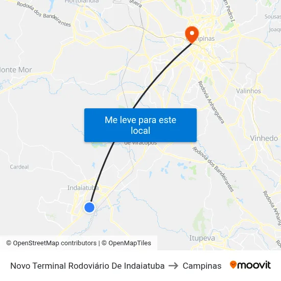 Novo Terminal Rodoviário De Indaiatuba to Campinas map