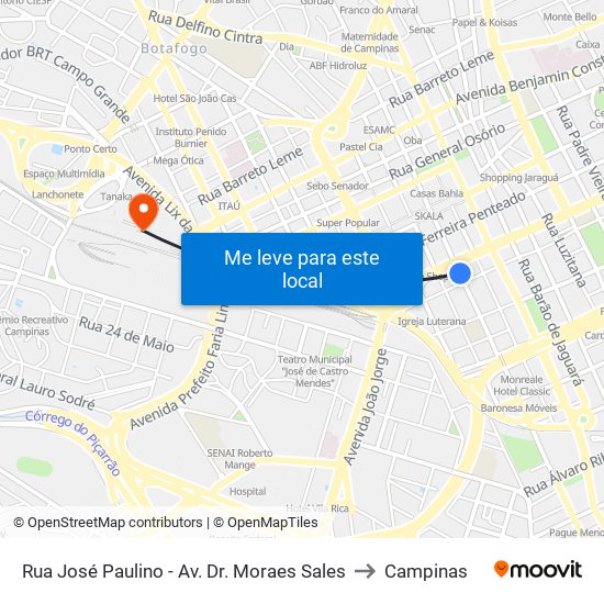 Rua José Paulino - Av. Dr. Moraes Sales to Campinas map