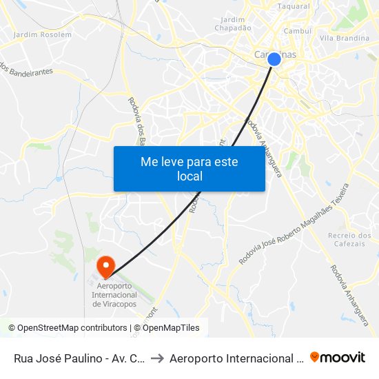 Rua José Paulino - Av. Campos Sales to Aeroporto Internacional de Viracopos map