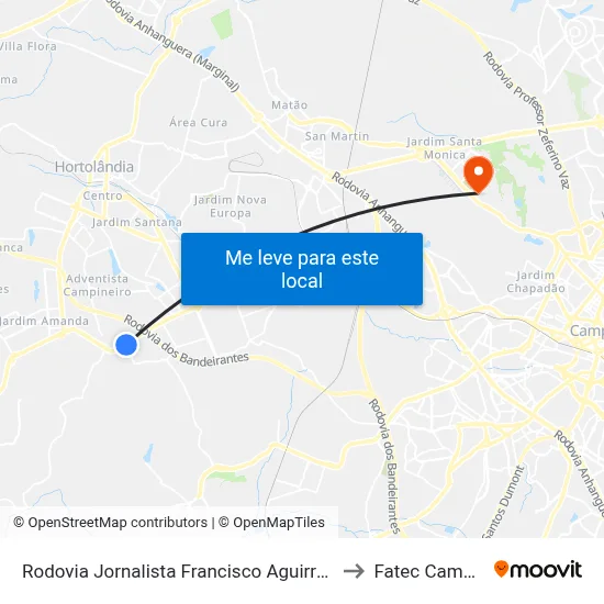 Rodovia Jornalista Francisco Aguirre Proença to Fatec Campinas map