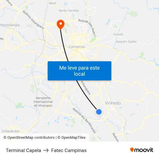 Terminal Capela to Fatec Campinas map