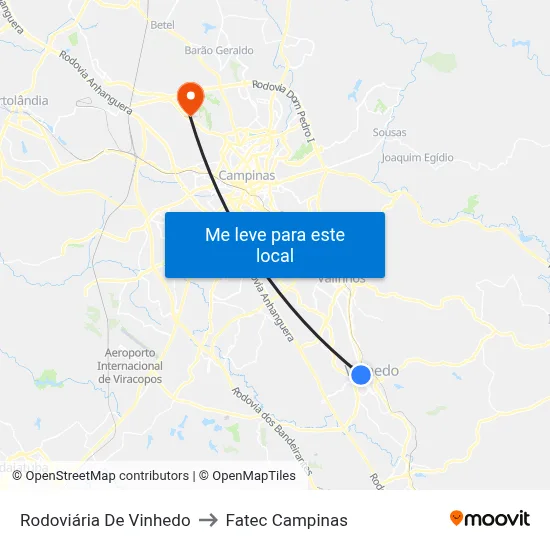 Rodoviária De Vinhedo to Fatec Campinas map