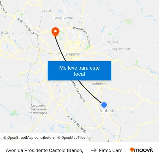 Avenida Presidente Castelo Branco, 1679-1749 to Fatec Campinas map
