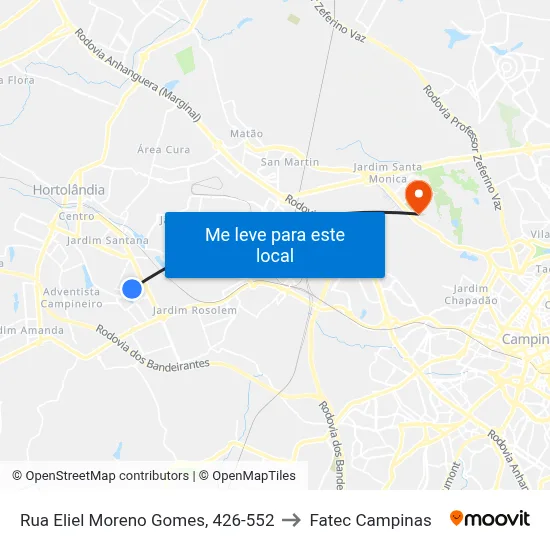 Rua Eliel Moreno Gomes, 426-552 to Fatec Campinas map