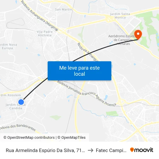 Rua Armelinda Espúrio Da Silva, 715-785 to Fatec Campinas map