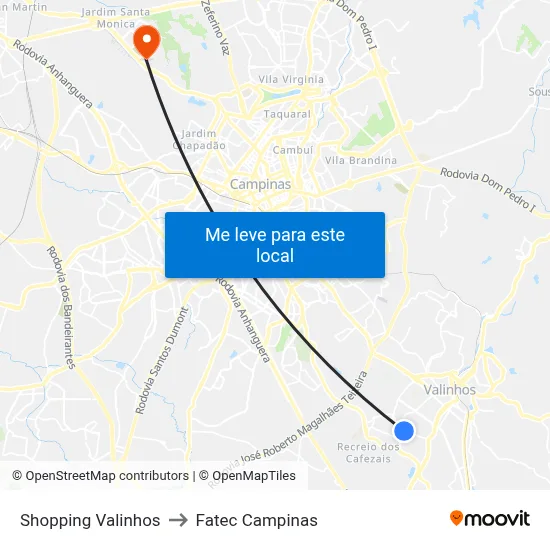 Shopping Valinhos to Fatec Campinas map