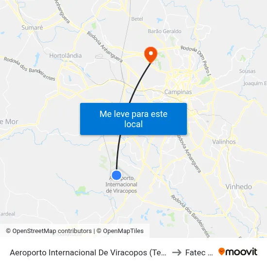 Aeroporto Internacional De Viracopos (Terminal 0 - Plataformas De Ônibus Rodoviários) to Fatec Campinas map