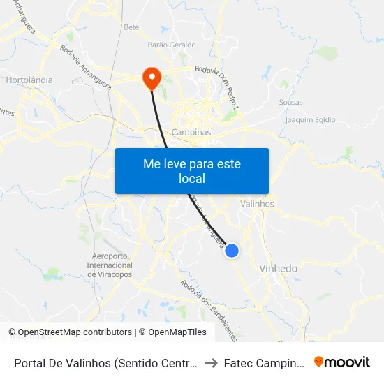Portal De Valinhos (Sentido Centro) to Fatec Campinas map