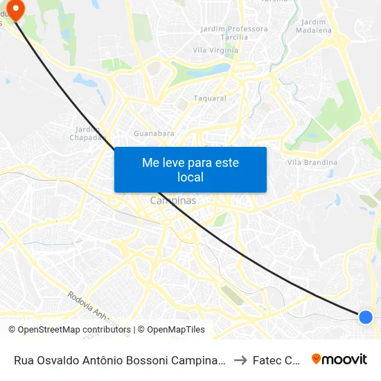 Rua Osvaldo Antônio Bossoni Campinas - São Paulo 13101 Brasil to Fatec Campinas map