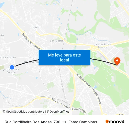 Rua Cordilheira Dos Andes, 790 to Fatec Campinas map