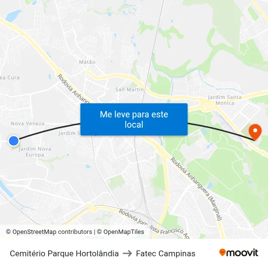 Cemitério Parque Hortolândia to Fatec Campinas map