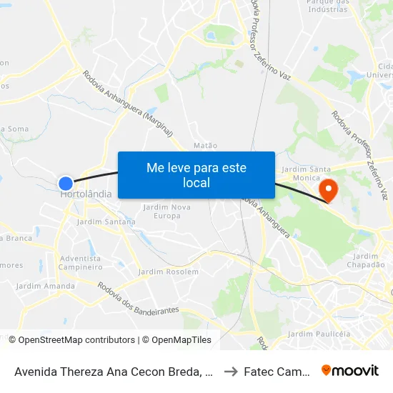 Avenida Thereza Ana Cecon Breda, 3047-3359 to Fatec Campinas map