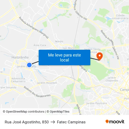 Rua José Agostinho, 850 to Fatec Campinas map