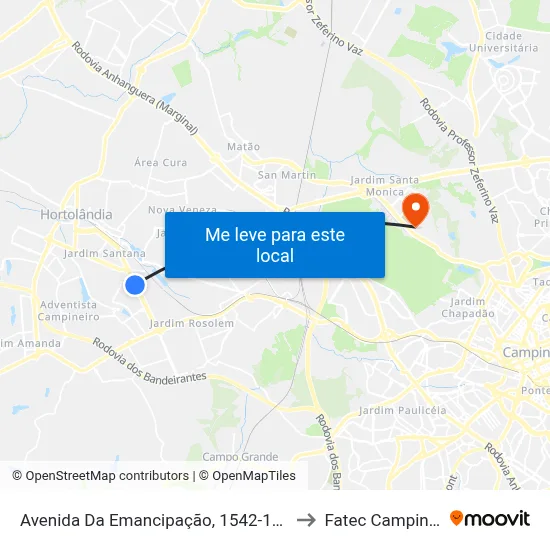 Avenida Da Emancipação, 1542-1852 to Fatec Campinas map