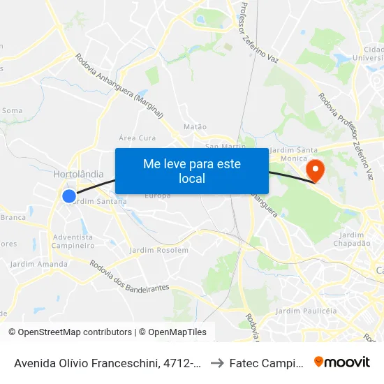 Avenida Olívio Franceschini, 4712-4792 to Fatec Campinas map