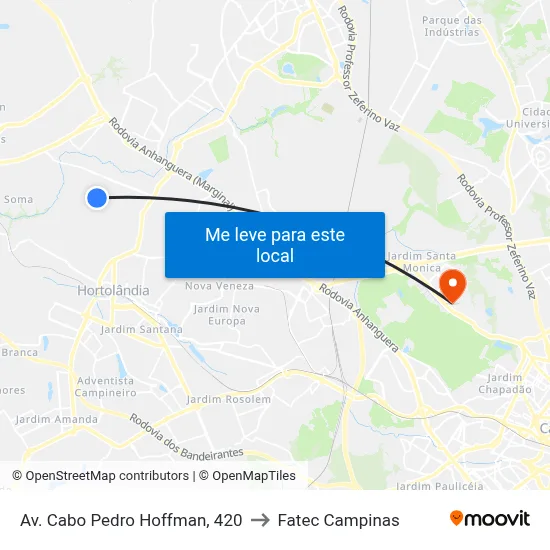 Av. Cabo Pedro Hoffman, 420 to Fatec Campinas map