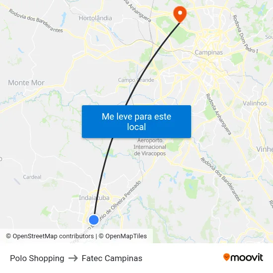 Polo Shopping to Fatec Campinas map