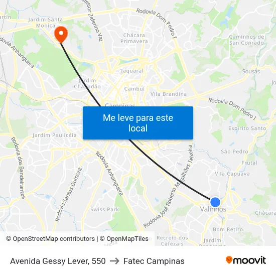 Avenida Gessy Lever, 550 to Fatec Campinas map