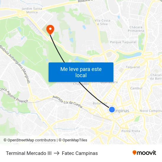 Terminal Mercado III to Fatec Campinas map