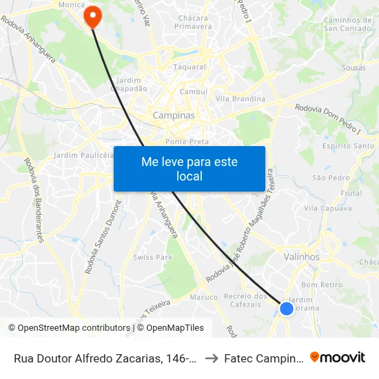Rua Doutor Alfredo Zacarias, 146-180 to Fatec Campinas map