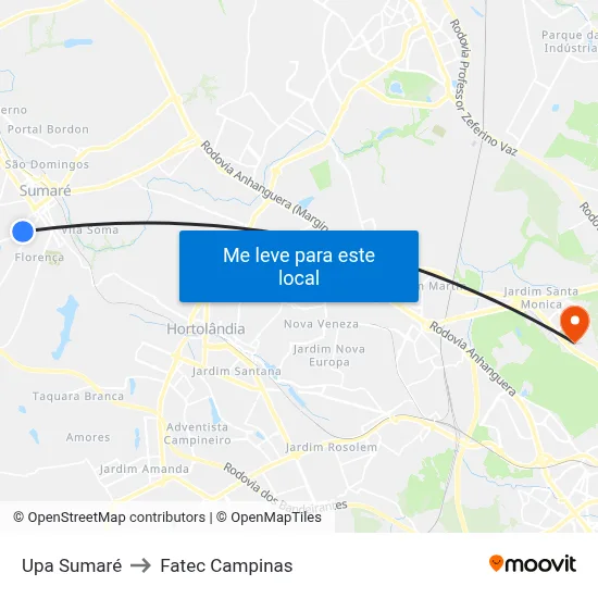 Upa Sumaré to Fatec Campinas map