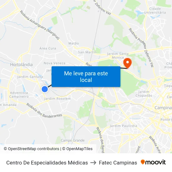 Centro De Especialidades Médicas to Fatec Campinas map