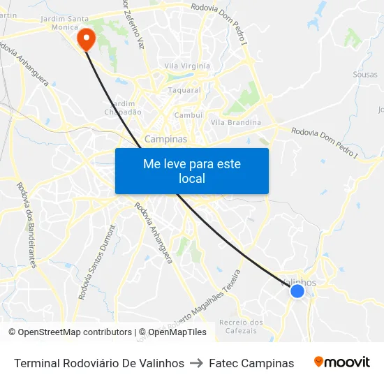 Terminal Rodoviário De Valinhos to Fatec Campinas map