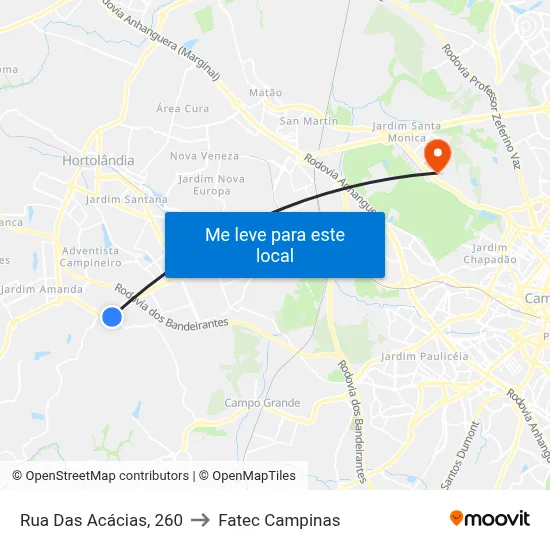 Rua Das Acácias, 260 to Fatec Campinas map