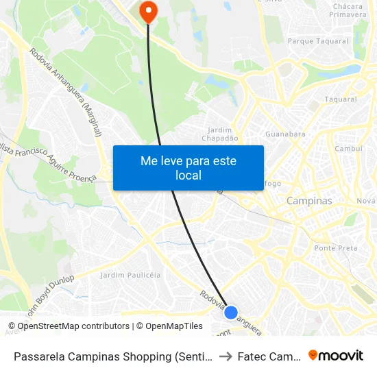 Passarela Campinas Shopping (Sentido Valinhos) to Fatec Campinas map