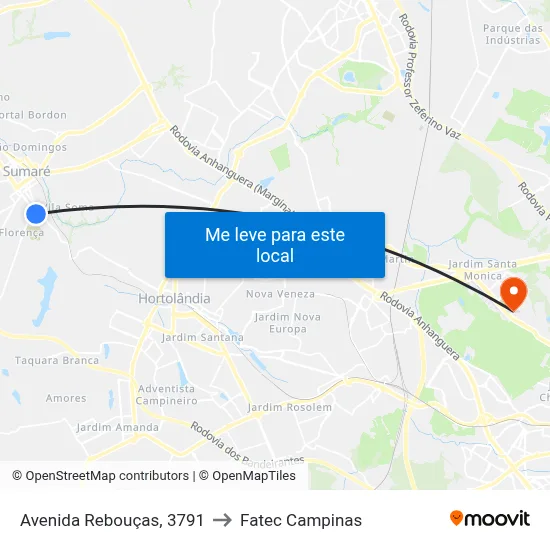 Avenida Rebouças, 3791 to Fatec Campinas map