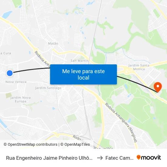 Rua Engenheiro Jaime Pinheiro Ulhôa Cintra, 2277 to Fatec Campinas map