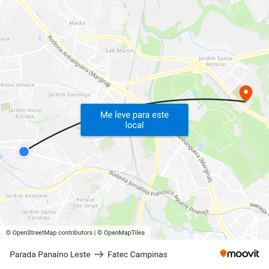 Parada Panaíno Leste to Fatec Campinas map