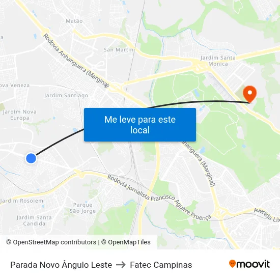 Parada Novo Ângulo Leste to Fatec Campinas map