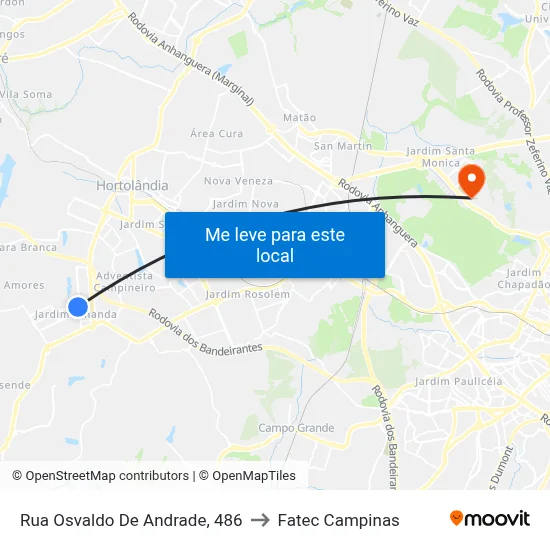 Rua Osvaldo De Andrade, 486 to Fatec Campinas map