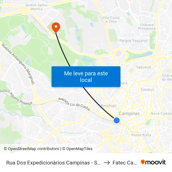 Rua Dos Expedicionàrios Campinas - São Paulo 13013 Brasil to Fatec Campinas map