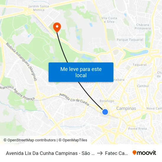 Avenida Lix Da Cunha Campinas - São Paulo 13035 Brasil to Fatec Campinas map