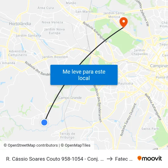 R. Cássio Soares Couto 958-1054 - Conj. Hab. Parque Itajai Campinas - SP Brasil to Fatec Campinas map
