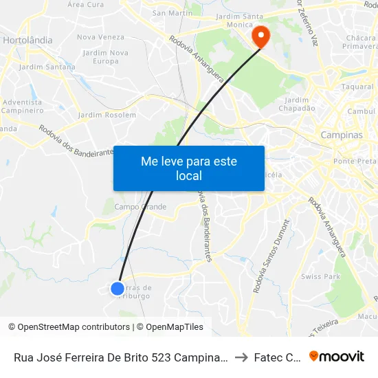 Rua José Ferreira De Brito 523 Campinas - São Paulo 13057-400 Brasil to Fatec Campinas map