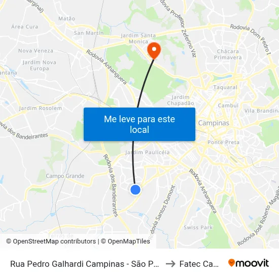 Rua Pedro Galhardi Campinas - São Paulo 13060 Brasil to Fatec Campinas map