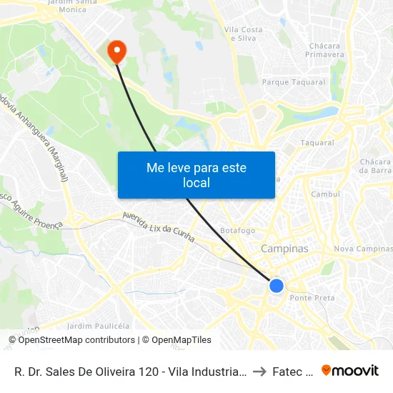 R. Dr. Sales De Oliveira 120 - Vila Industrial (Campinas) Campinas - SP 13035-500 Brasil to Fatec Campinas map