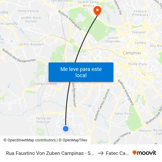 Rua Faustino Von Zuben Campinas - São Paulo 13056 Brasil to Fatec Campinas map