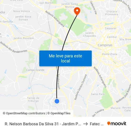 R. Nelson Barbosa Da Silva 31 - Jardim Profilurb Campinas - SP 13056-328 Brasil to Fatec Campinas map