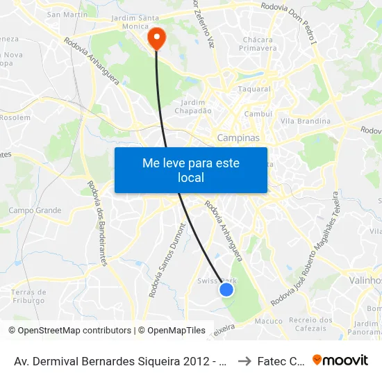 Av. Dermival Bernardes Siqueira 2012 - Swiss Park Campinas - SP Brasil to Fatec Campinas map