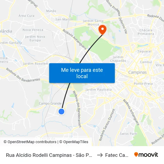 Rua Alcídio Rodelli Campinas - São Paulo 13059 Brasil to Fatec Campinas map