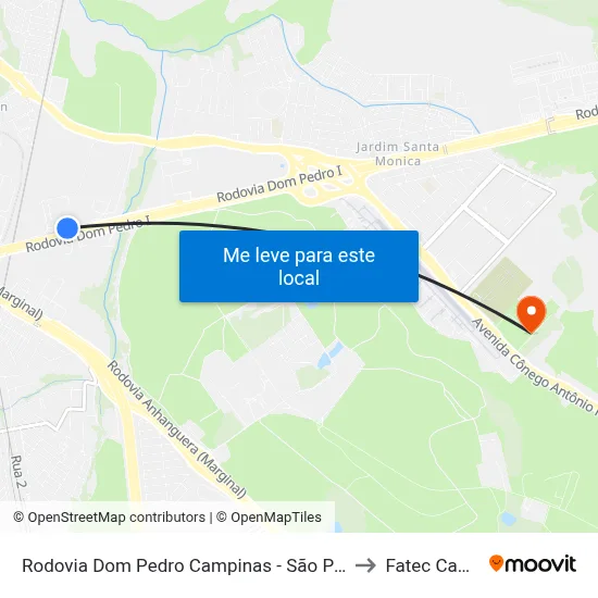 Rodovia Dom Pedro Campinas - São Paulo 13069 Brasil to Fatec Campinas map