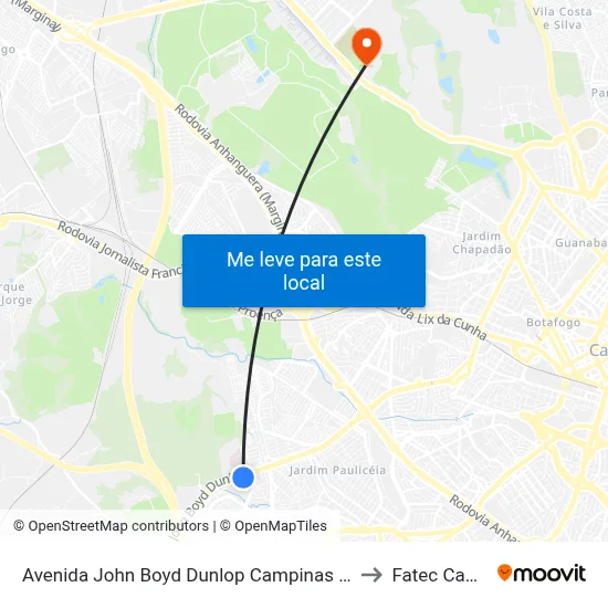 Avenida John Boyd Dunlop Campinas - São Paulo Brasil to Fatec Campinas map