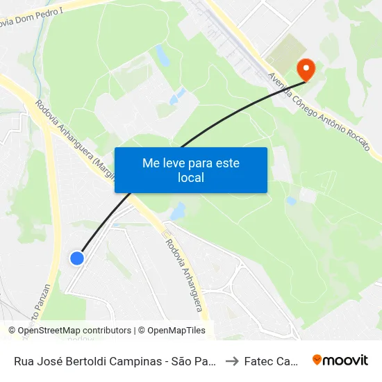 Rua José Bertoldi Campinas - São Paulo 13067 Brasil to Fatec Campinas map