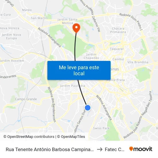 Rua Tenente Antônio Barbosa Campinas - São Paulo 13051 Brasil to Fatec Campinas map