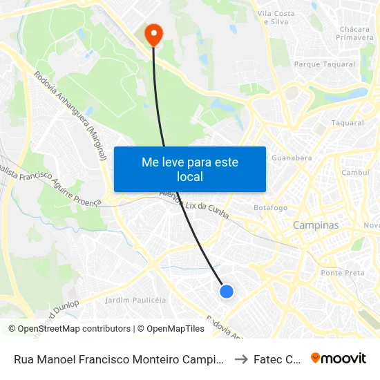 Rua Manoel Francisco Monteiro Campinas - São Paulo 13031 Brasil to Fatec Campinas map
